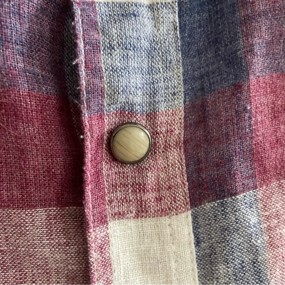 2/$30 Flag & Anthem Linen Blue and Red Casual Plaid Button Down Shirt Mens Small - Picture 8 of 14